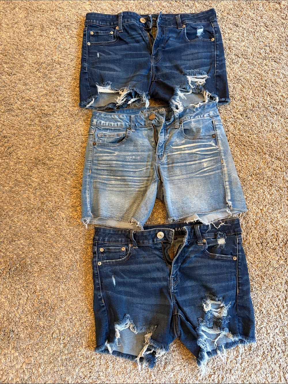 American Eagle Outfitters Distressed Denim Shorts - Dark Blue & Light Blue